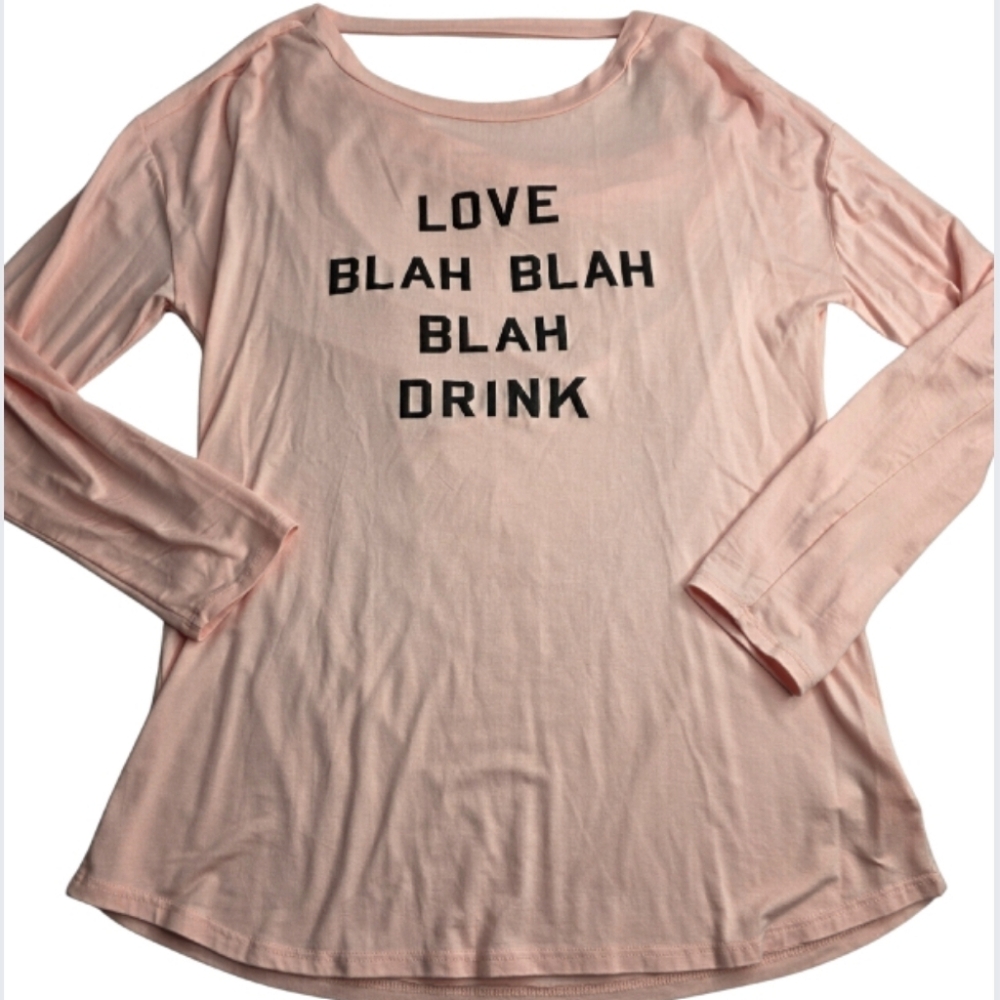 Paradiso M "Love Blah Blah Blah Drink" Pink Long Sleeve Screen Tee CV-1687